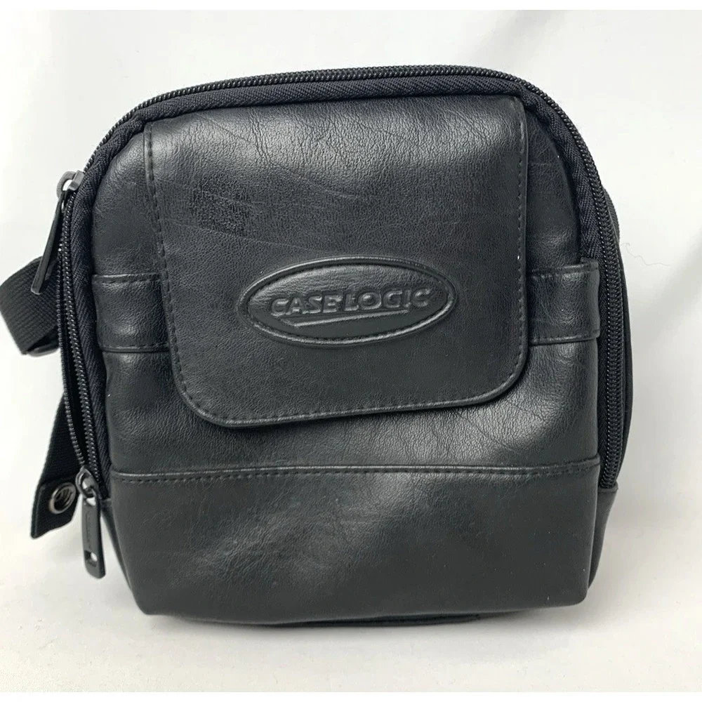 Case Logic Bag Faux Leather For Camera CD Player Walkman Carry Travel Zip Soft
